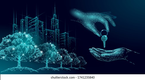 New building quarter residential complex. Seller house door keys. Finance agreement sale real estate apartment home access. Sell own family customer life business concept vector illustration