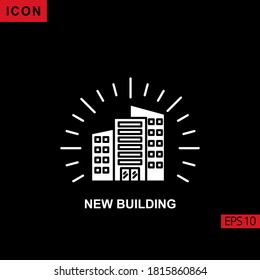 New Building vector icon on black background. Illustration flat icon for graphic, print media interfaces and web design.
