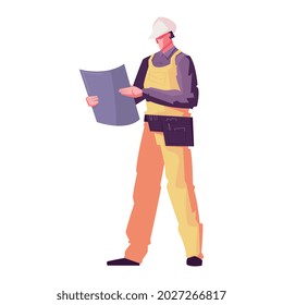 Composición de edificios nuevos con carácter humano aislado de ingeniero revisando ilustración de vector del proyecto