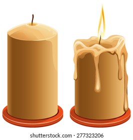 New And Burning Wax Candle. Illustration In Vector Format