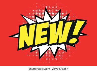 " New " burst on a pop-art style big dot background