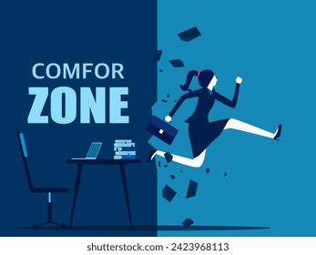 New business. Businesswoman leaves comfort zone. vector 