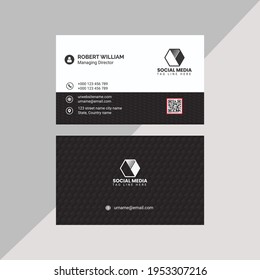 new business card. Contact card for company. Two sided black and white on the gray background. Vector illustration.