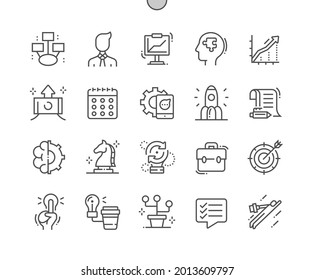 New business. Diagram and graphs. Work processes. Strategy, development, plan and scheduling. Launch project. Pixel Perfect Vector Thin Line Icons. Simple Minimal Pictogram