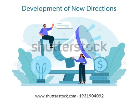 New business directions development concept. Business expansion. Idea of company promotion for a new marketplace. Marketing and indastrial development. Isolated flat illustration