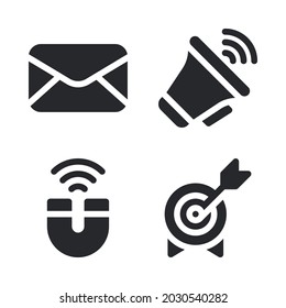 New Business icons set = email, megaphone, magnet, goal. Perfect for website mobile app, app icons, presentation, illustration and any other projects.
