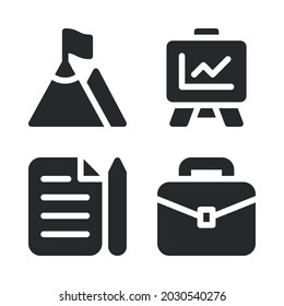 New Business icons set = mountain, presentation, document, briefcase. Perfect for website mobile app, app icons, presentation, illustration and any other projects.