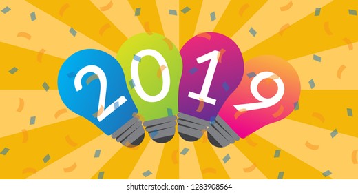 New business ideas concept, creative bulb in 2019, business plans, strategic plans, teamwork, new ideas, fresh ideas, vector design illustration modern template