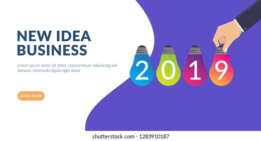 New business ideas concept, creative bulb in 2019, business plans, strategic plans, teamwork, new ideas, fresh ideas, vector design illustration modern template