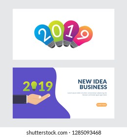 New business ideas concept, creative bulb in 2019, business plans, strategic plans, teamwork, new ideas, fresh ideas, vector design illustration modern template