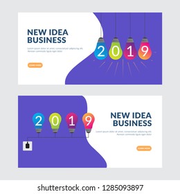 New business ideas concept, creative bulb in 2019, business plans, strategic plans, teamwork, new ideas, fresh ideas, vector design illustration modern template