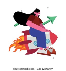 New business launching. woman starting and developing a new start-up or local business. Independent enterpreneurship, business planning and mannaging. Flat vector Illustration