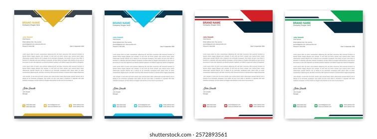 New business letterhead templates design. Corporate modern clean letterhead design with yellow blue and green color modern letter head. Professional creative word a4 letterhead branding identity card