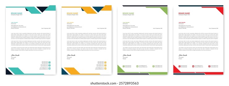 New business letterhead templates design. Corporate modern clean letterhead design with yellow blue and green color modern letter head. Professional creative word a4 letterhead branding identity card