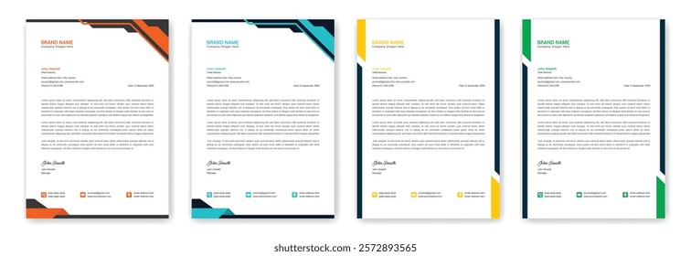 New business letterhead templates design. Corporate modern clean letterhead design with yellow blue and green color modern letter head. Professional creative word a4 letterhead branding identity card