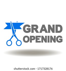 New Business Open Cermony Event Symbol. Grand Openning Logo. Scissors cut ribbon with grand opening text icon vector.