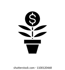 New business plant black icon concept. New business plant flat  vector symbol, sign, illustration.