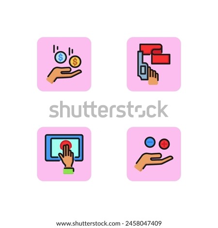 New business project line icon set. Startup, plus and minus of project, gadget, money. Business and profit concept. Can be used for topics like finance, success. Vector illustration for web design