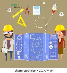 a new business project. presentation of the business idea. engineering works. engineering drawings and a new project. vector illustration