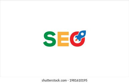 New Business Project Startup And  Rocket Concept Of SEO Search Engine Optimization Icon Logo Design Illustration Template 