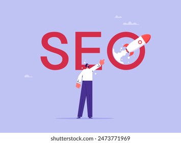 New business project startup and rocket concept of SEO search engine optimization