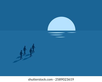 New Business, Team of Businessman Walking Towards Sunrise