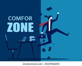 New business trip. Businessman leaves comfort zone. vector 