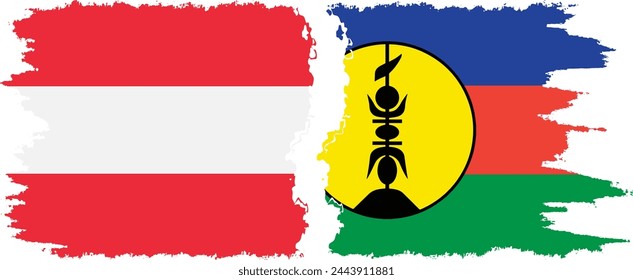 New Caledonia and Austria grunge flags connection, vector
