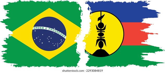 New Caledonia and Brazil grunge flags connection, vector