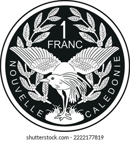 new caledonia coin one franc vector design handmade