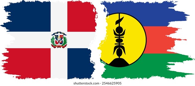 New Caledonia and Dominican Republic grunge flags connection, vector