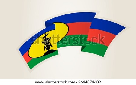 New Caledonia Flag in Abstract Ribbon Shape, National Symbol of the New Caledonia. This vector is ideal for use in national events, Independence Day, international sports competitions.