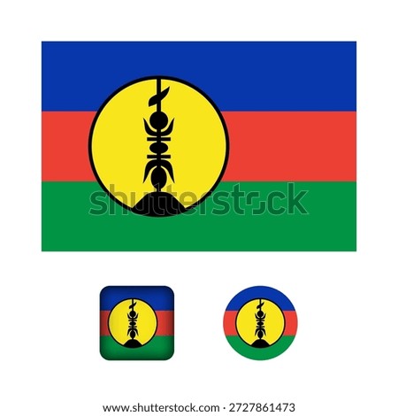 New Caledonia Flag Flat Icons Collection