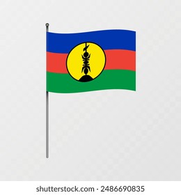 New Caledonia flag on flagpole. Vector illustration.