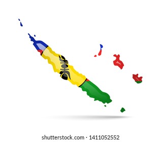 New Caledonia flag and outline of the country on a white background. Vector illustration.