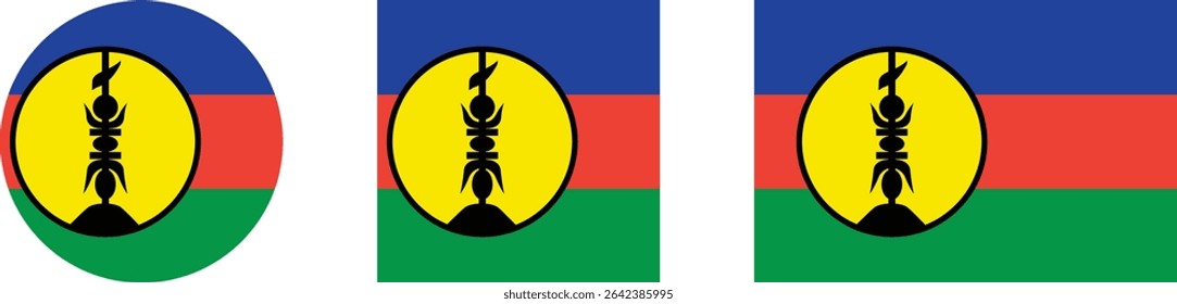 
New Caledonia flag PNG vector. New Caledonia square and round icon isolated on transparent PNG background. New Caledonia flag icon.