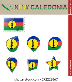 New Caledonia Flag Set, Flag Set #225. Vector.