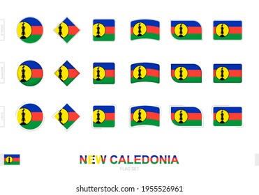 Neue Kaledonia Fahne gesetzt, einfache Flaggen von Neukaledonien mit drei verschiedenen Effekten. Vektorgrafik.