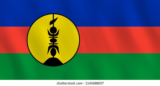 New Caledonia flag with waving effect, official proportion.