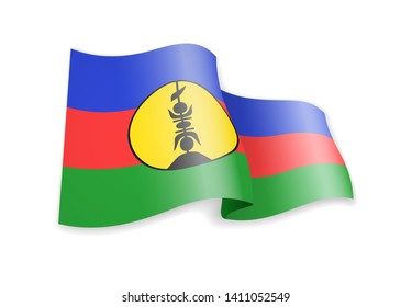 New Caledonia flag in the wind. Flag on white background vector illustration