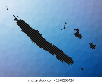 Mapa geométrico de Nueva Caledonia. Forma de galería de símbolos de Nueva Caledonia en estilo de polos bajos. Hermosa ilustración portadora de país.