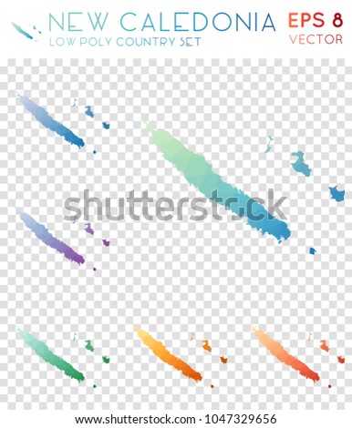 New Caledonia geometric polygonal, mosaic style country maps collection. Terrific low poly style, modern design for infographics or presentation.