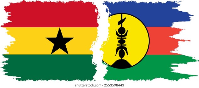 New Caledonia and Ghana grunge flags connection, vector