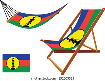 new caledonia hammock and deck chair set against white background, abstract vector art illustration