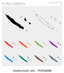 New Caledonia high detailed map. Country silhouette icon. Isolated New Caledonia black map outline. Vector illustration.