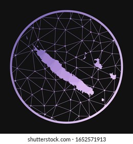 New Caledonia icon. Vector polygonal map of the country. New Caledonia icon in geometric style. The country map with purple low poly gradient on dark background.