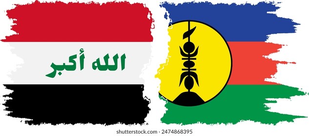 New Caledonia and Iraq grunge flags connection, vector