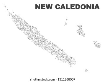 New Caledonia Islands map designed with small dots. Vector abstraction in black color is isolated on a white background. Scattered small dots are organized into New Caledonia Islands map.