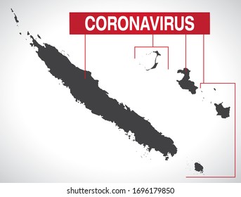 New Caledonia map with Coronavirus warning illustration