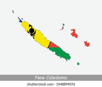New Caledonia Map Flag. Map of New Caledonia with flag isolated on white background. French special collectivity of France. Vector illustration